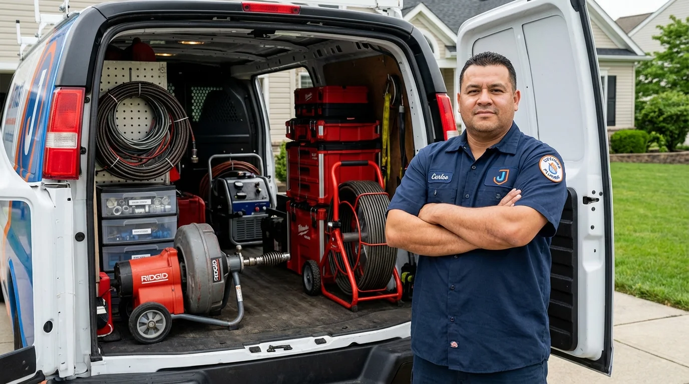Professional drain cleaning equipment and Johns Plumbing LLC plumber in Running Springs