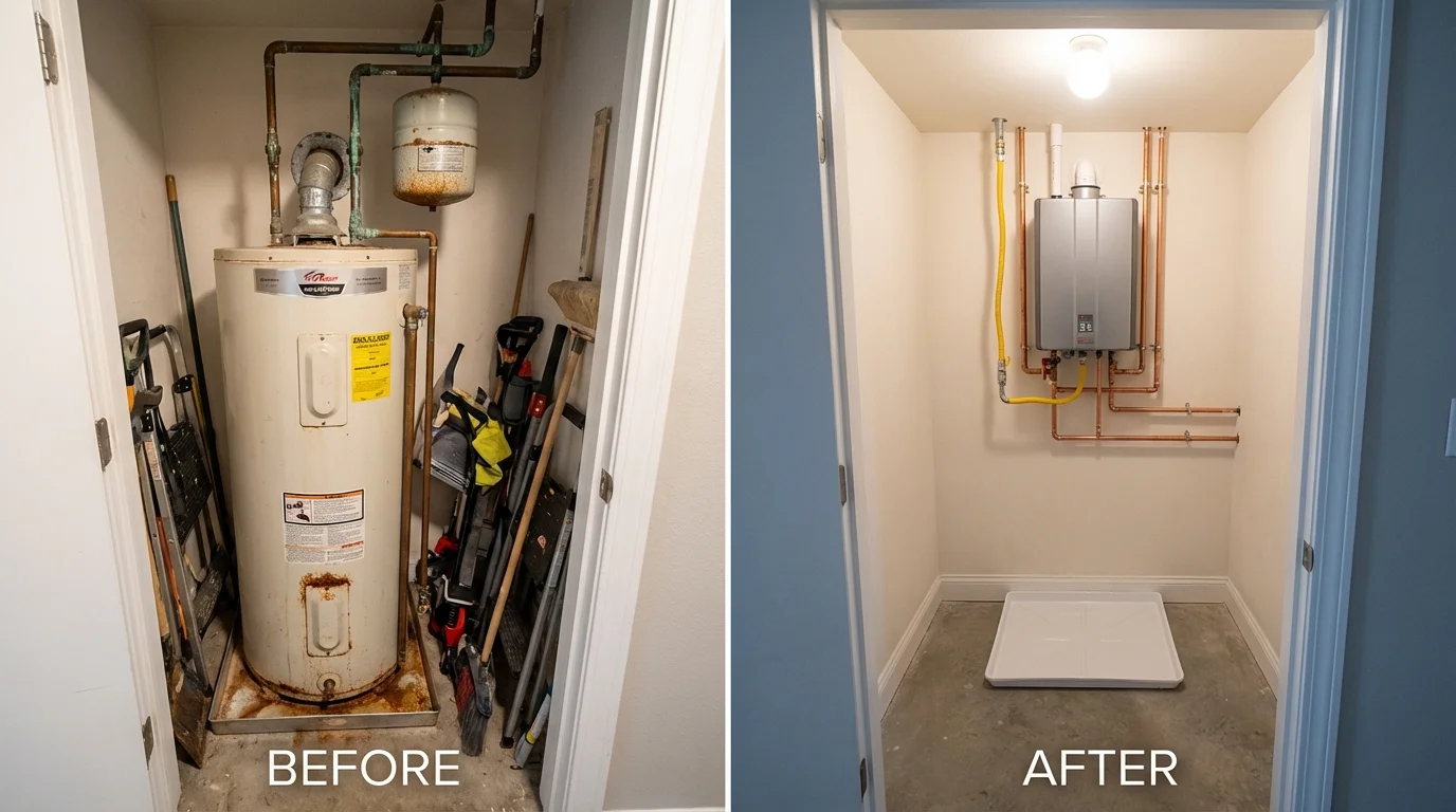 Tank water heater versus wall-mounted tankless unit comparison for Running Springs, CA homeowners